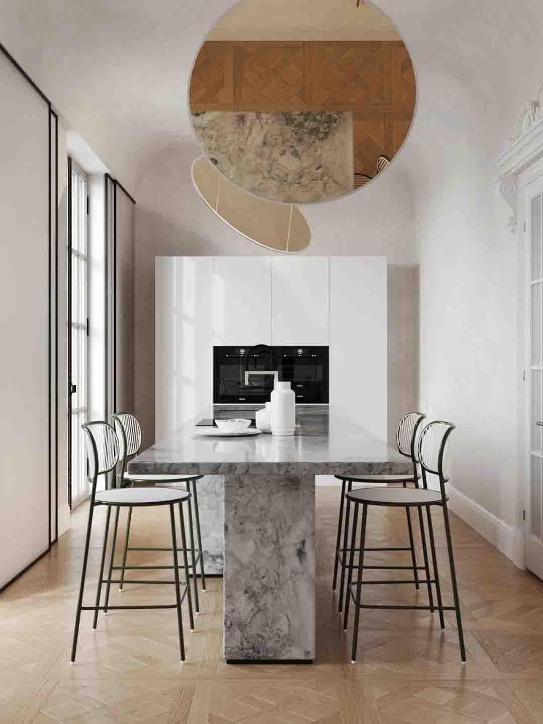 「室內設計」簡約北歐餐桌白牆自然色大吊燈簡歐沙發